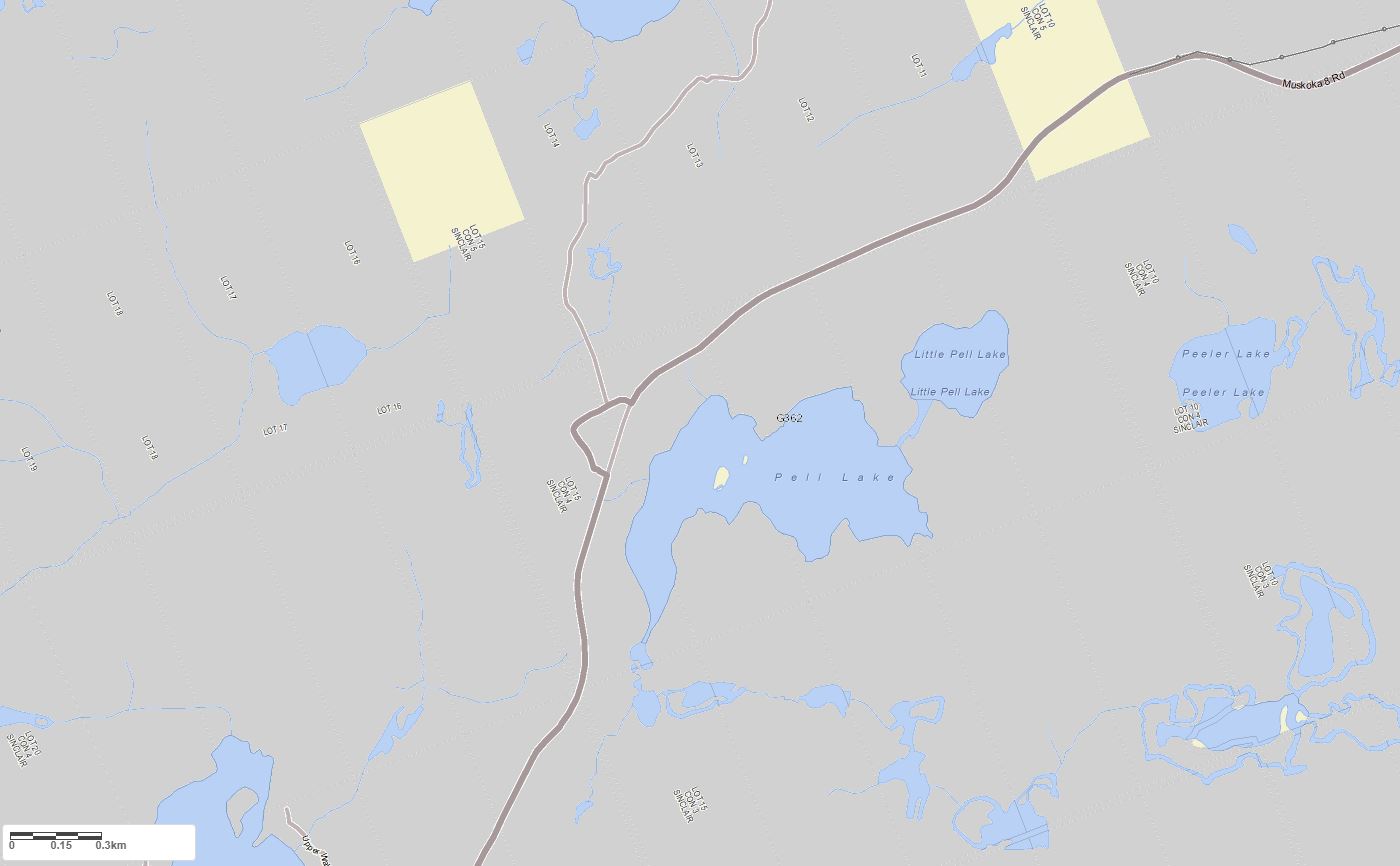 Crown Land Map of Pell Lake in Municipality of Lake of Bays and the District of Muskoka